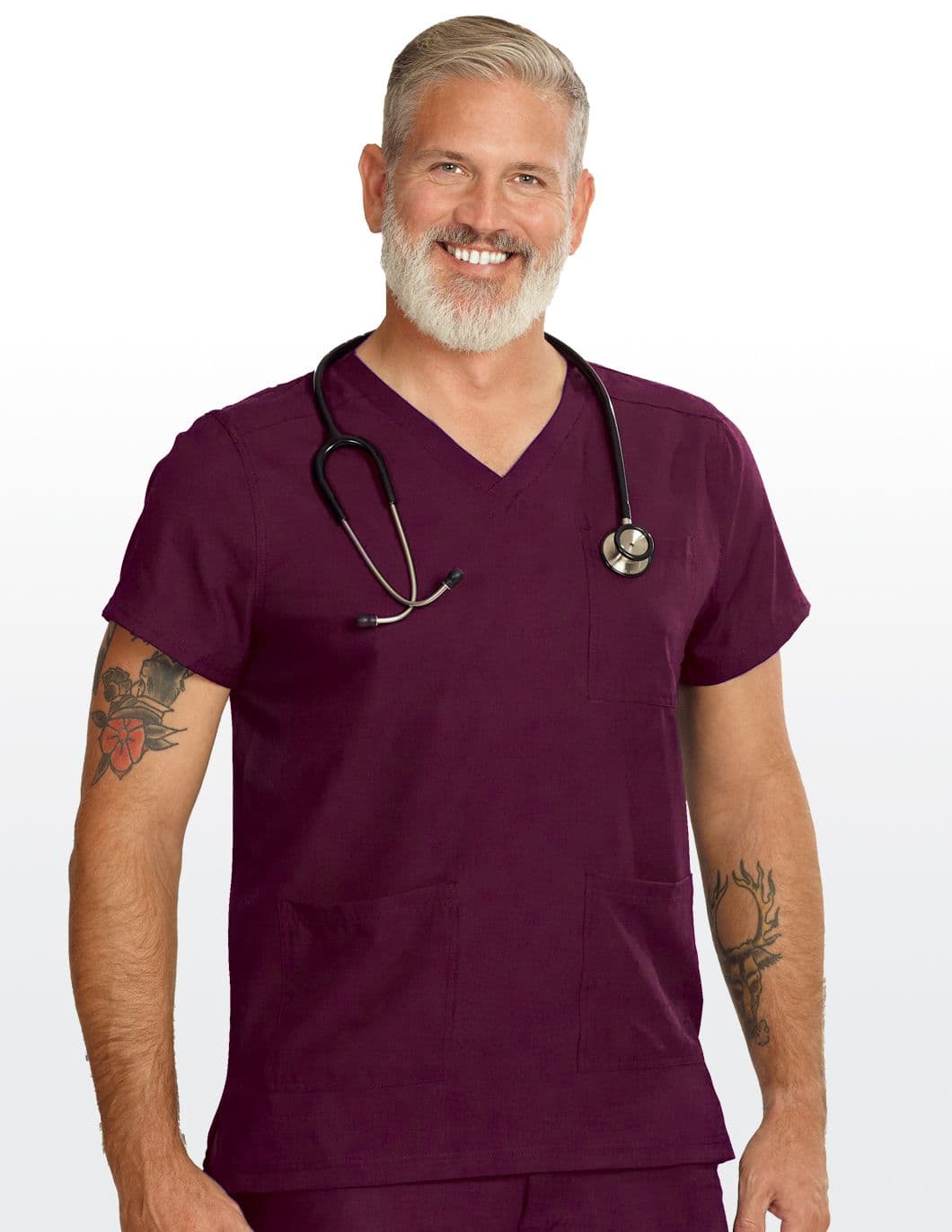 Med-Couture-Insight-Mens-Three-Pocket-Scrub-Top-Wine