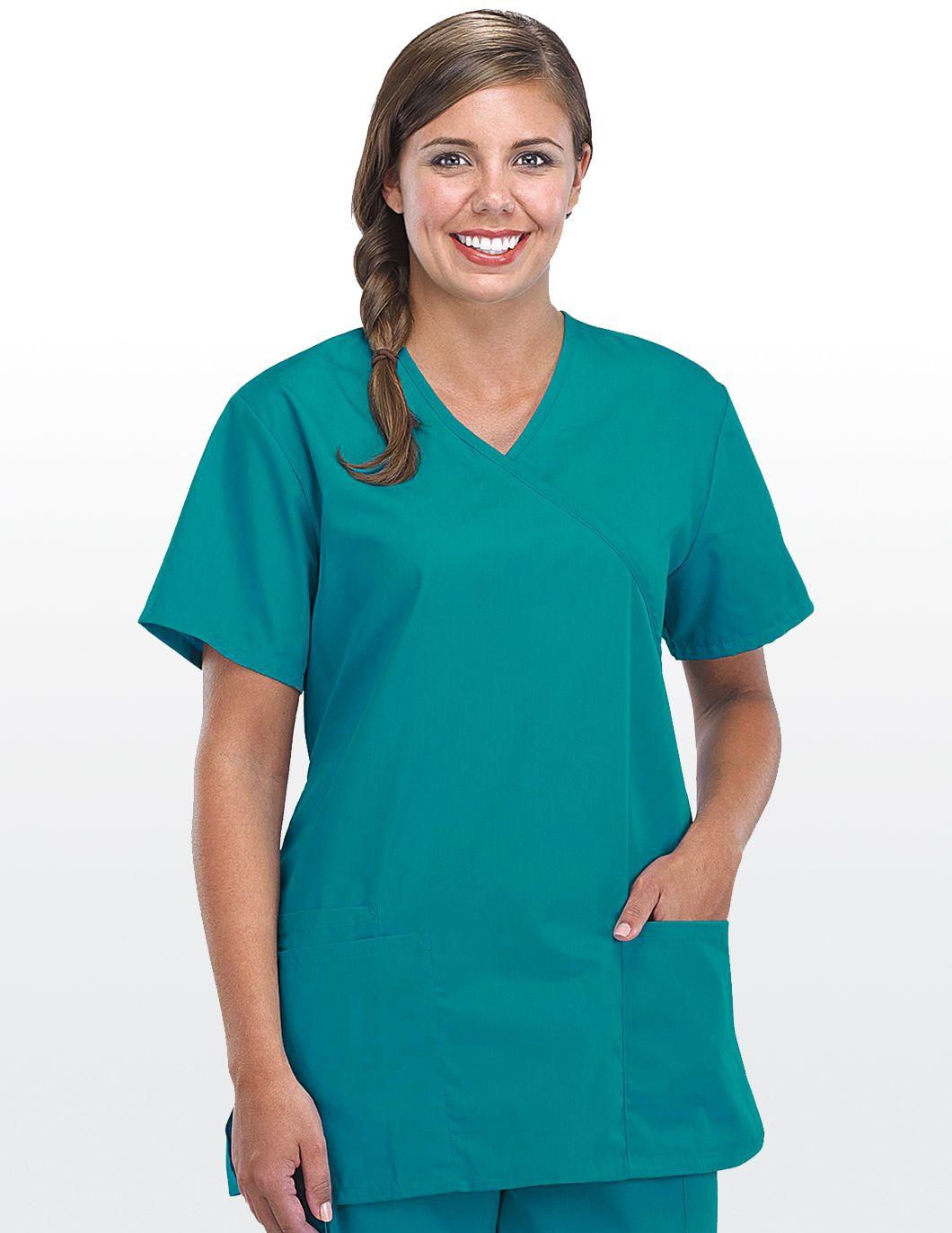 cherokee-originals-womens-mock-wrap-tunic-scrub-top-teal