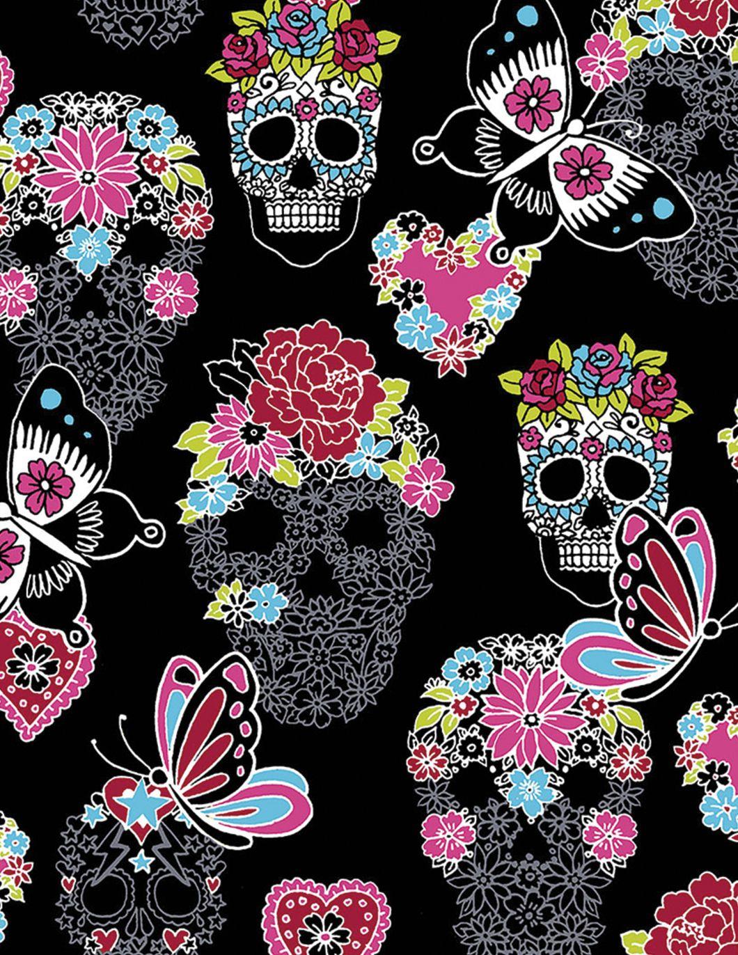 cherokee-iflex-womens-print-sugar-skull-flutter-scrub-top-alt3