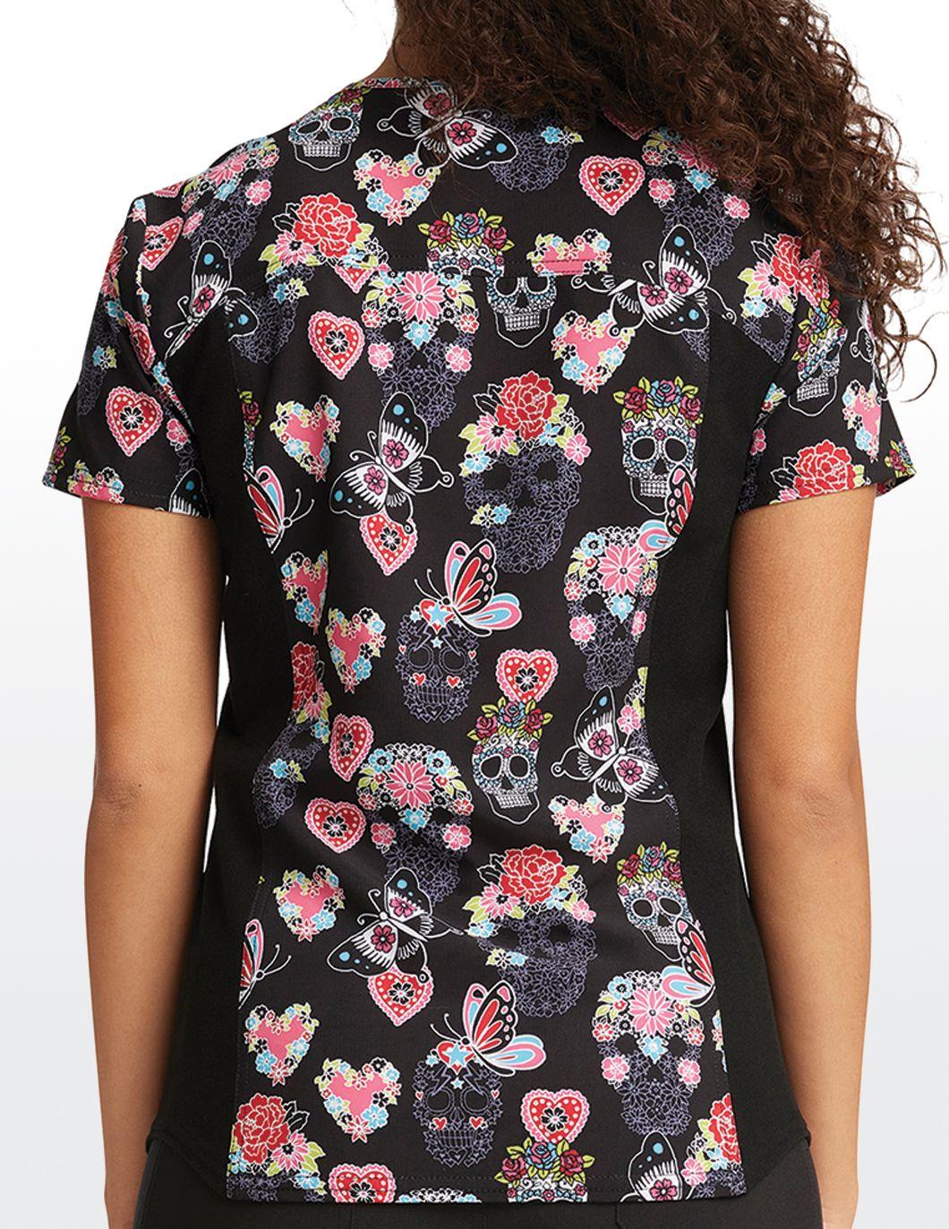 cherokee-iflex-womens-print-sugar-skull-flutter-scrub-top-alt