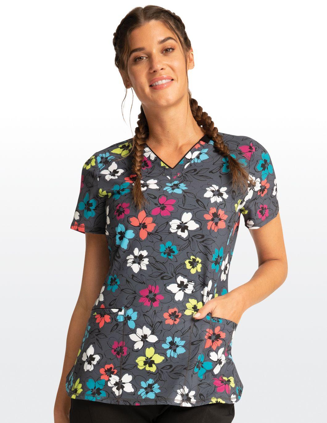 ccherokee-infinity-womens-print-glow-floral-it-scrub-top