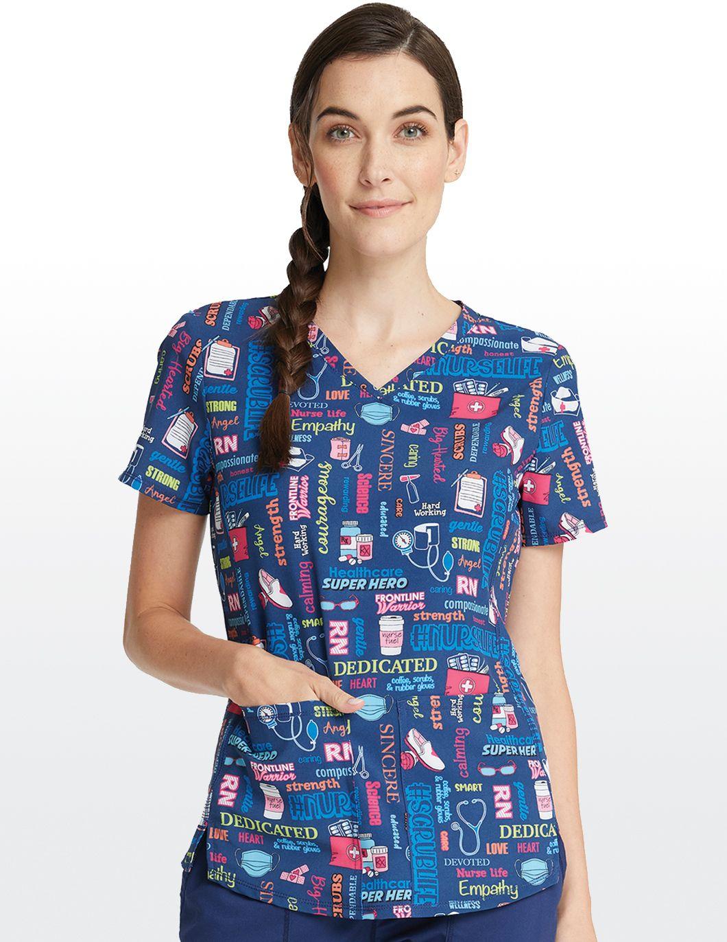 cherokee-womens-print-scrub-life-scrub-top